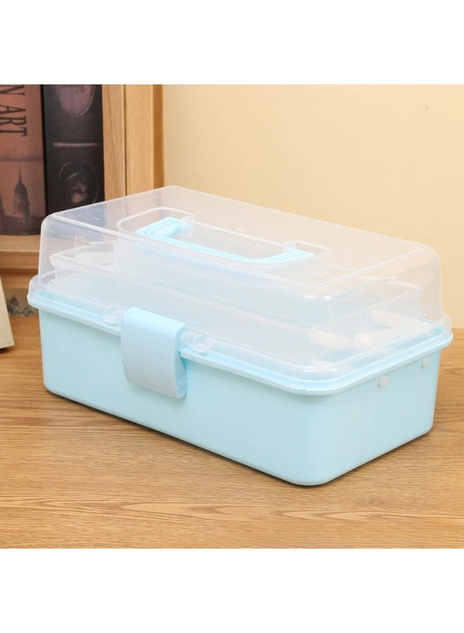 3 Tier Portable Storage Box with Handle Multi-Layer Organizer Case for Home and Office Transparent and Blue Design for Efficient Storage - Image 3